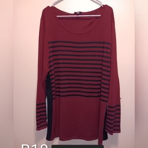 Elegant Long Sleeve Top - Burgundy and Black Stripes